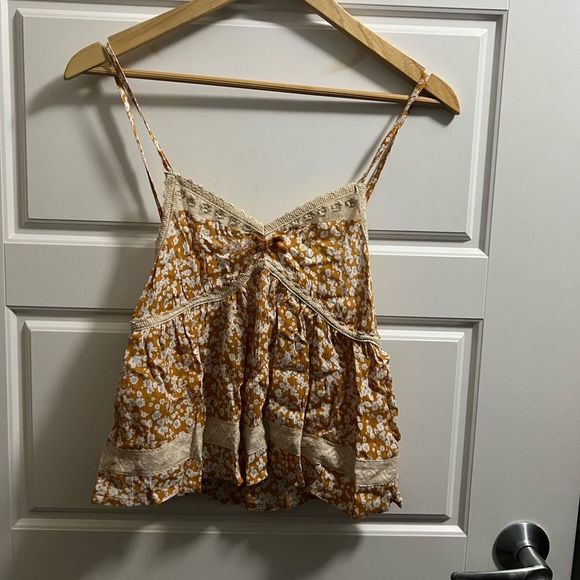 NWT Aeropostale cream lace and orangey floral v-neck baby doll cami. Size small. - Picture 5 of 8